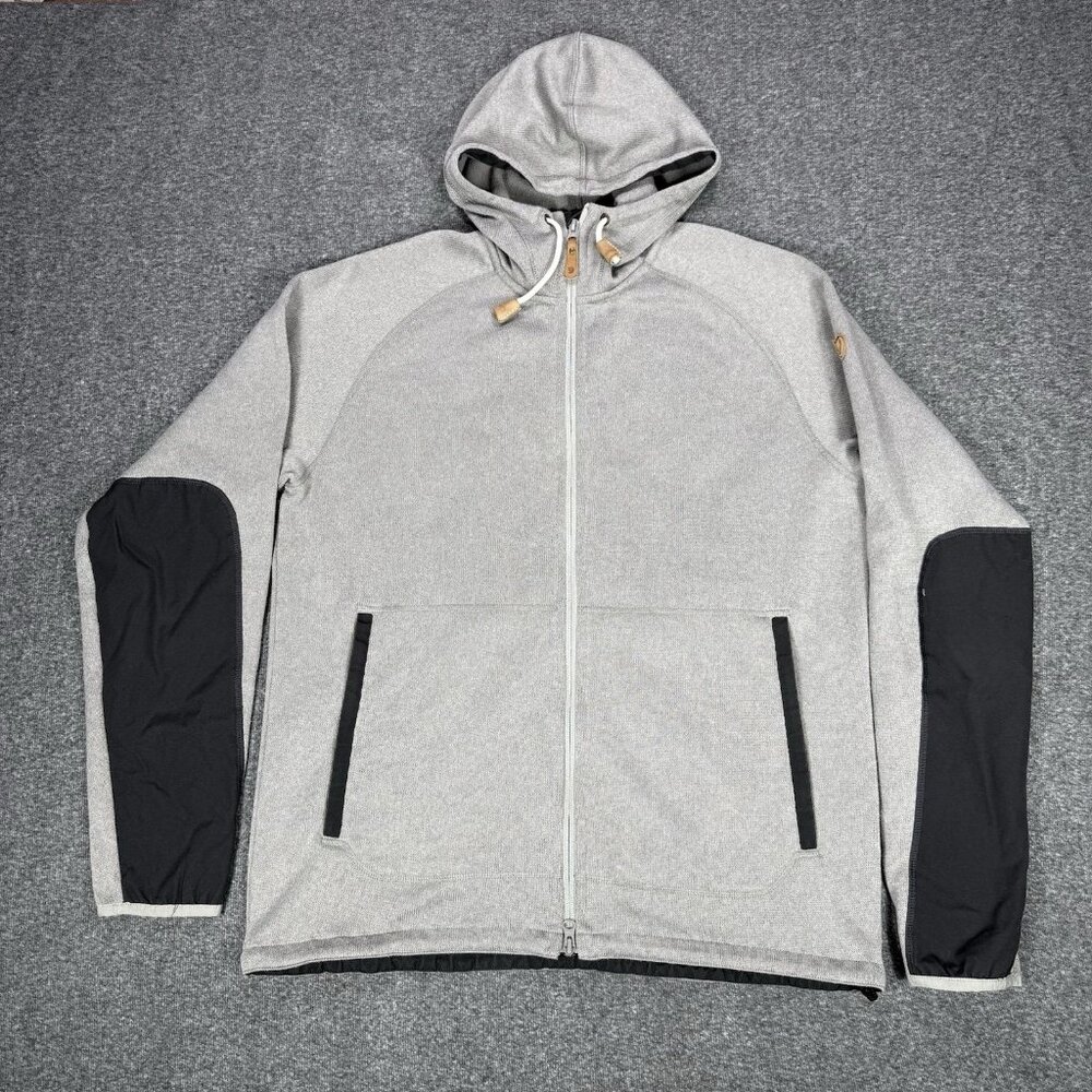 Fjällräven Övik Fleece Hoodie Men’s XL Gray Full Zip Hooded Jacket Elbow Patches - Picture 3 of 6